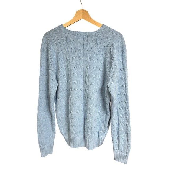 Polo Ralph Lauren Men's Blue Cable Knit Tussah Silk V Neck Sweater Size L - Picture 3 of 4